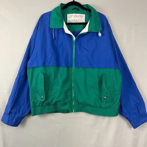 30 Knots Windbreaker Jacket Mens Large Blue Green Pockets Full Zip Sailing Yacht